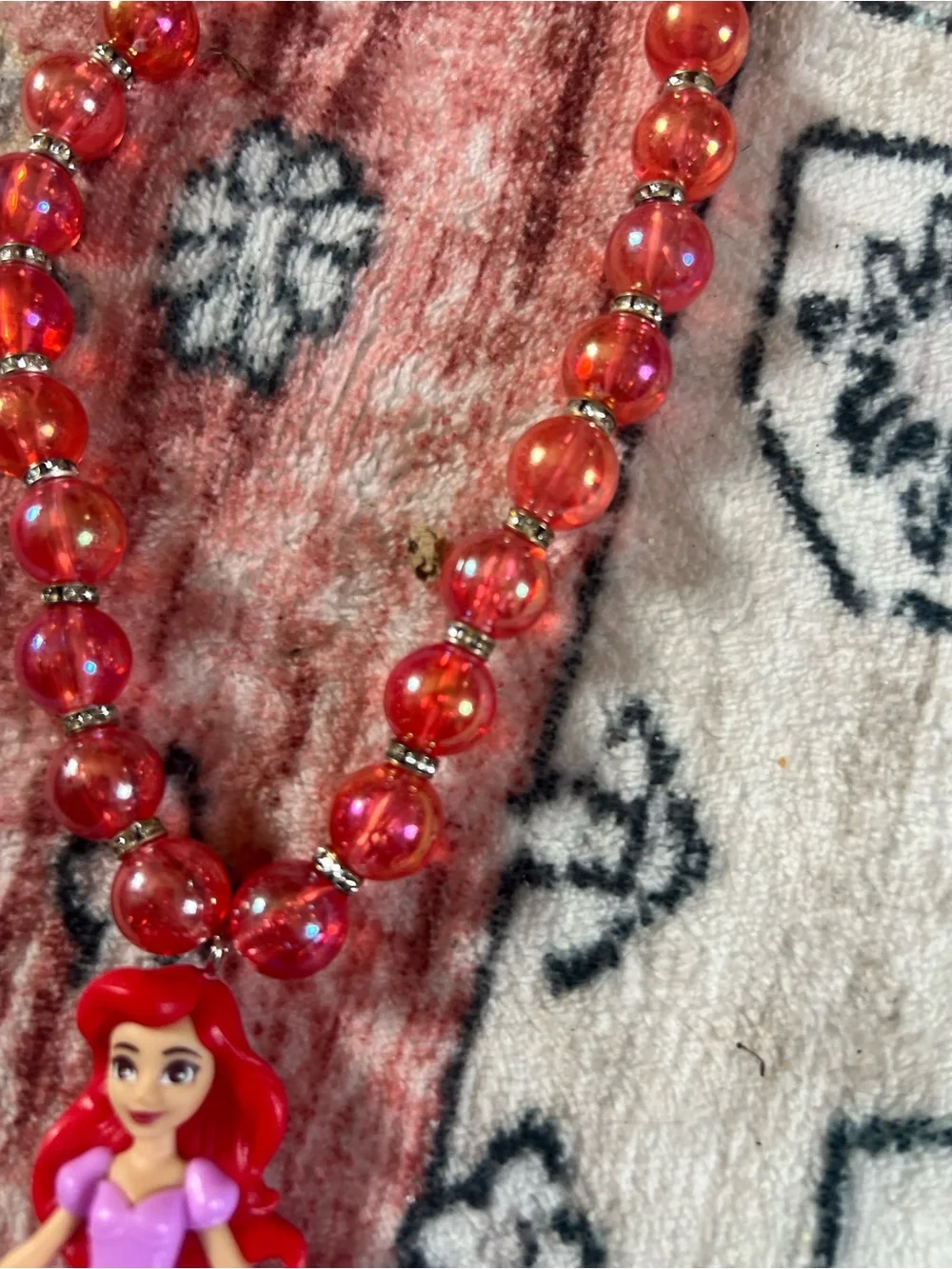 Handmade Kids Princess Beaded Necklace - Pink Pendant with Red Beads